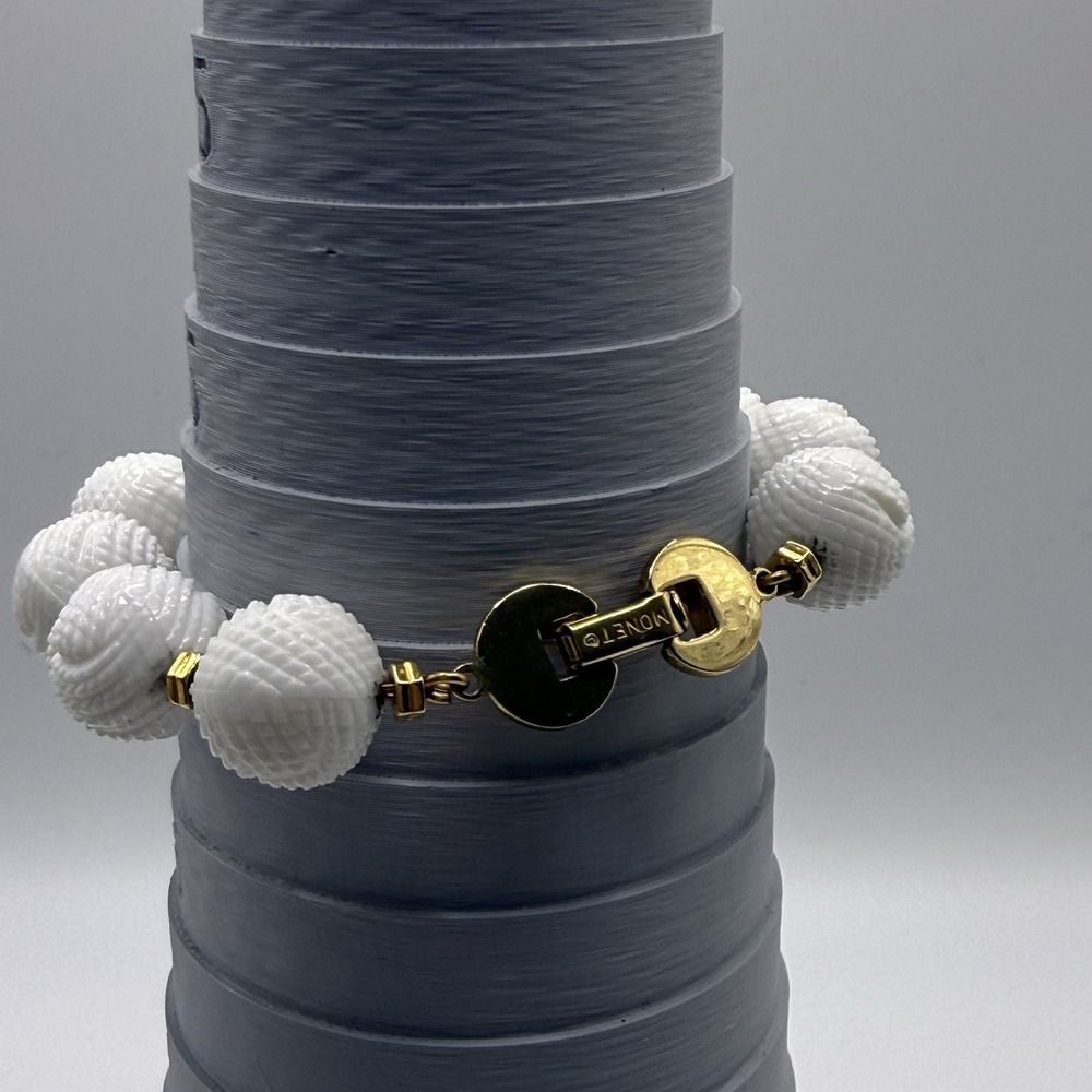 Monet Bracelet Gold Tone Accents White Textured Beads Estate Retro VTG - Picture 4 of 12